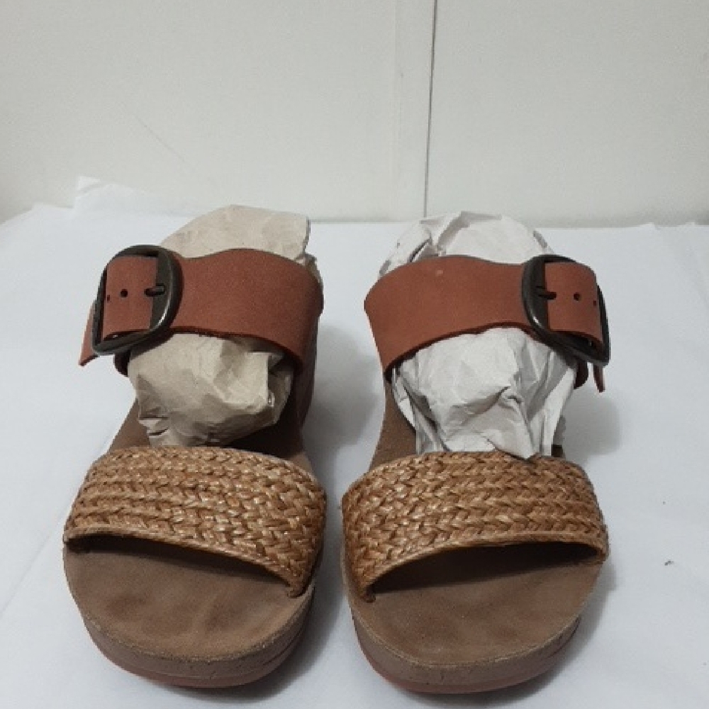 FANTASY ROXY‎ WEDGE Brown Woven Raffia- Style Strap Sandals